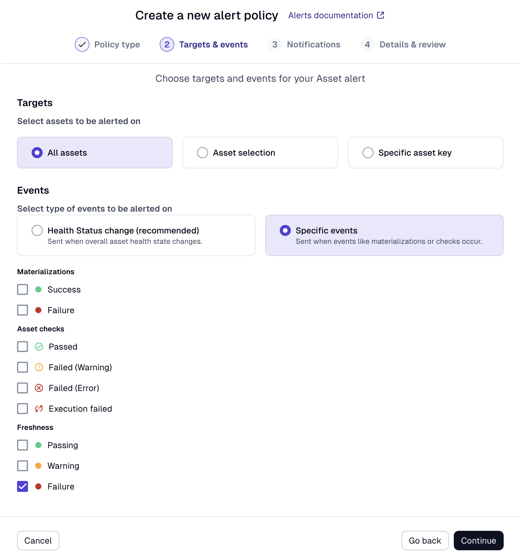 Asset freshness alert in UI